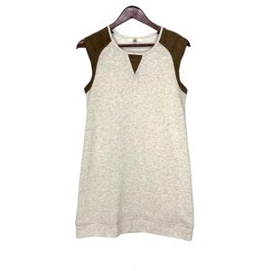 Ya LA Heather Cream & Brown Vegan Suede Sleeveless Tunic Sweatshirt Size Small
